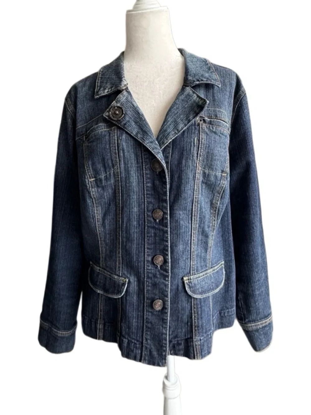 L.A. Blues Dark Blue Denim Jacket Boho Trucker SZ 18W